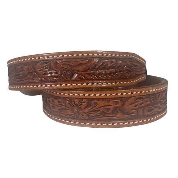 Vintage Belt Western Engraved Leather Brown Sz. 28 Womens 1\